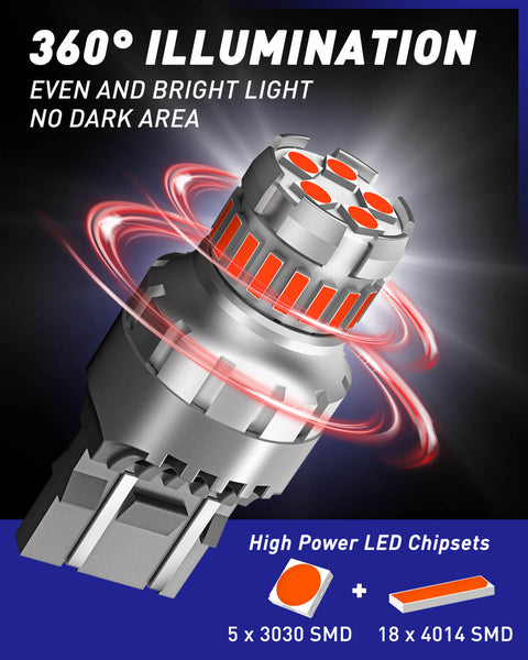2022 Upgraded 7440 7443 LED Bulbs Red Brake Lights, 4000LM 600