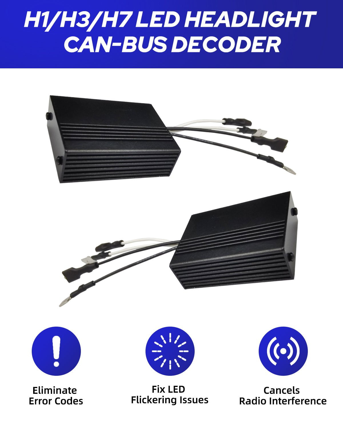 2 PCS H7 Car Auto LED Headlight Canbus Warning Error-free Decoder