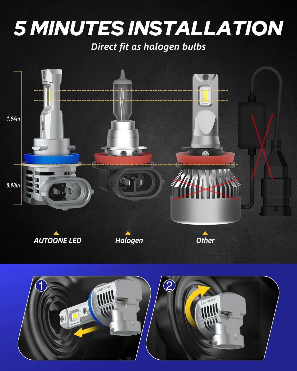 HL76 Car Head Lights, 360° LED Chips H11 H8 H9 Bulbs – Andeman