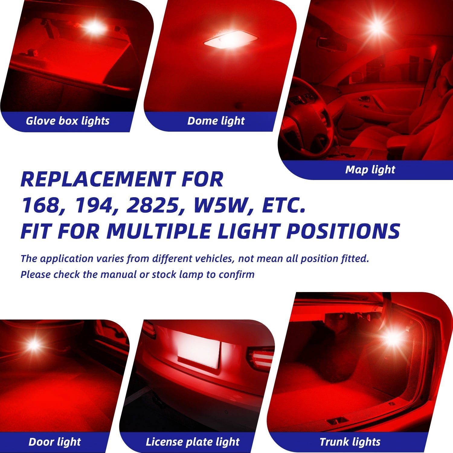 T10 168 2825 W5W 194 LED Bulb 6500K Red Interior & Exterior Car Lights –  AUTOONE