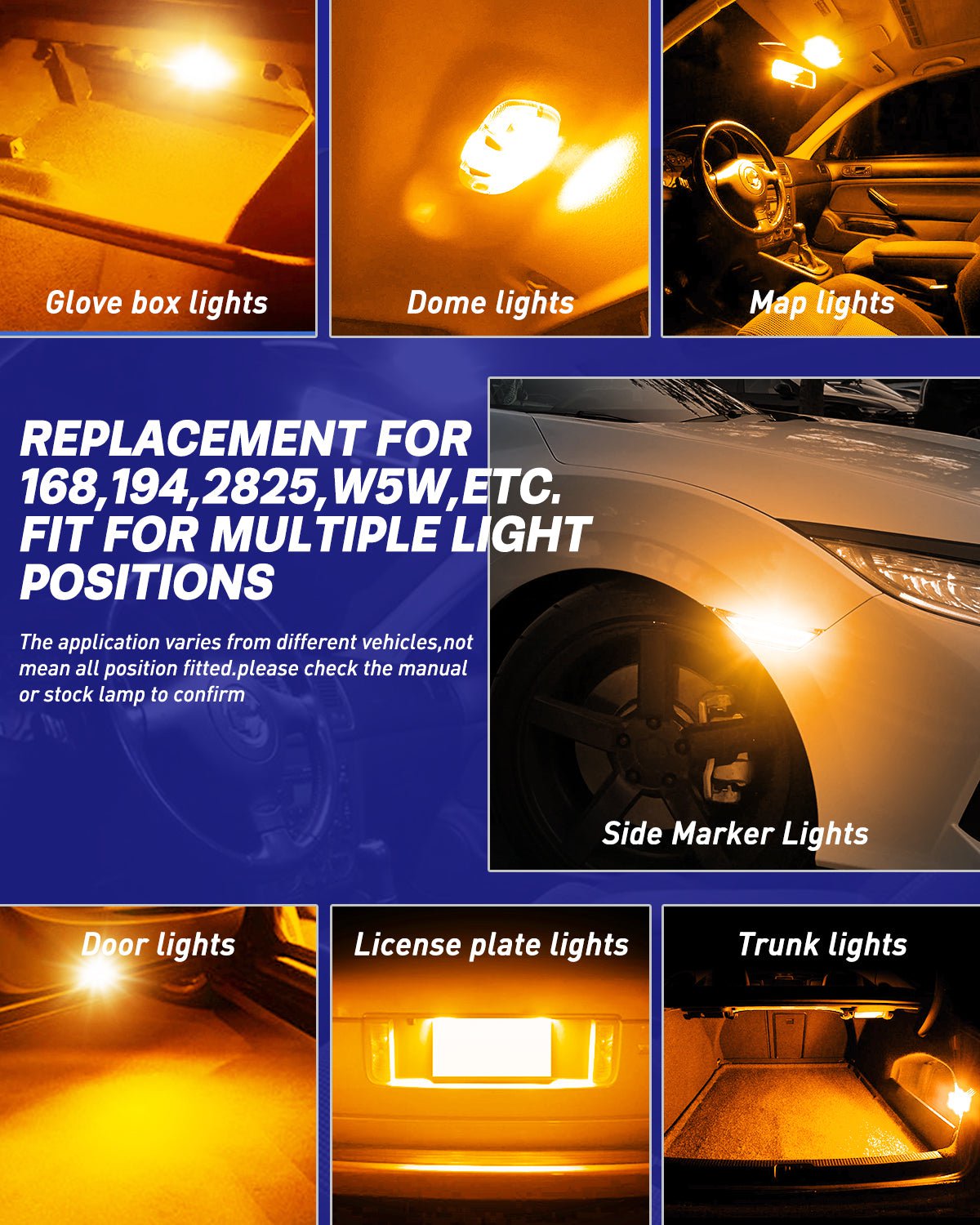 YM E-Bright Bombilla LED T10 194 168 2825 W5W 5050 5SMD Reemplazo para  luces interiores de camión, cuña, cúpula, cajuela, tablero, placa de  matrícula